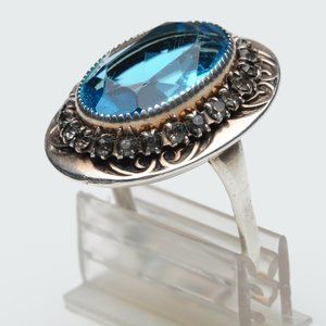 Aquamarine Crystal Silver Ring-Vintage